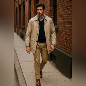 TOMMY HILFIGER Vintage 100% Cotton Business Man Trench Coat RARE Cream Tan Sz. L